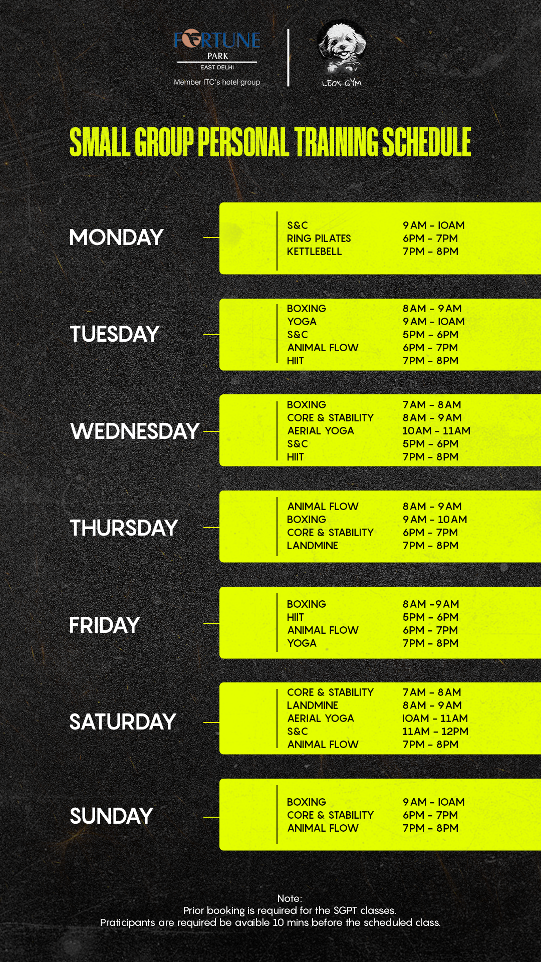 Personal Training Schedule